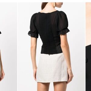 Reformation Black Puff Sleeve Ruched Blouse